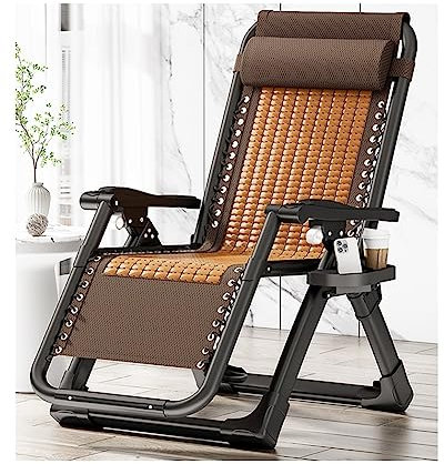 ZFF Tumbonas Plegables Sillón De Relajación con Almohada Y Portavasos Silla De Gravedad Cero Bambú Respaldo Ajustable para Exterior E Interior Terraza O Jardín Playa Cámping