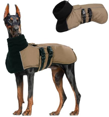 CITÉTOILE Hundemantel Winter Warmer, Hundejacke mit Hohem Kragen und Reflektierenden Streifen, Wasserdichter Wintermantel Hund mit Doppelschnalle und Klettverschluss, Braun, M