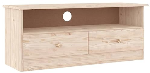 vidaXL Solid Pine Wood TV Cabinet - Ample Storage with 2 Drawers & 1 Open Compartment, Wooden Knobs for Ease of Operation, Untreated Surface for Customization