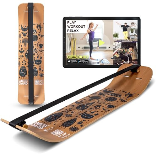 GIBBON Giboard-Set - Play Black | Innovatives Balance Board | Gleichgewichtstrainer | Interaktives Training mit App | Für zu Hause & unterwegs | Ideal für Tricks & Workouts | Inkl. Slackline