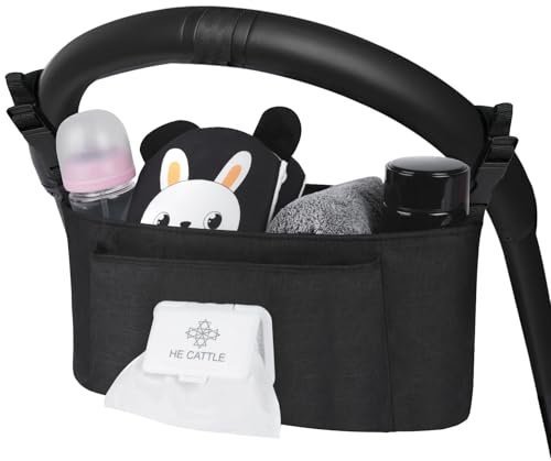 Vicloon Kinderwagen Organizer Universal,Organizer Kinderwagentasche mit Feuchttücherspender,Kinder Buggy Organizer Zum Tragen Trinkflasche/Feuchttüchern/Windeln/Baby Zubehör -Schwarz