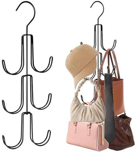 mizikuu 2er Set Metall Krawattenhalter, 360°Handtaschen Aufbewahrung Gürtelhalter Kleiderschrank Aufhängung Taschen Aufbewahrung Hanging Bag Rack Organizer für Handtasche, Hut, Schal, Krawatte