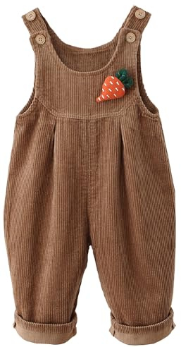 Happy Cherry Bambina Bambini Salopette in Velluto a Coste Regolabili Pantaloni a Bretelle Neonato Pagliaccetto Cotone Senza Maniche con Modello di Carota per Bimbo Bimba Marrone 12 Mesi