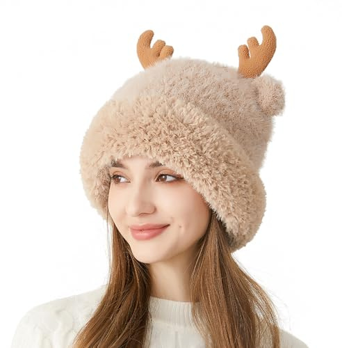 LY4U Sombreros de Invierno para Damas, Gorros de Lana para Mujeres, Sombreros de Snowboard de Esquí Suaves y Ligeros para Niñas, Lindo Sombrero, Caqui