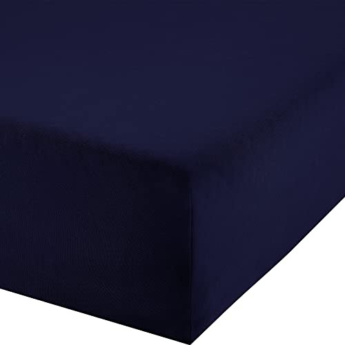 Erwin Müller Boxspring-Spannbettlaken Murnau Single-Jersey - dunkelblau Größe 180x200 cm - 200x200 cm - bis 35 cm Höhe geeignet, atmungsaktiv, strapazierstark