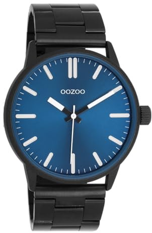 Oozoo Timepieces Herren Uhr in schwarz/blau| Armbanduhr Herren mit Metallarmband | Schöne Uhr für Männer | Edle Analog Herrenuhr (45mm Gehäuse) in rund C11403
