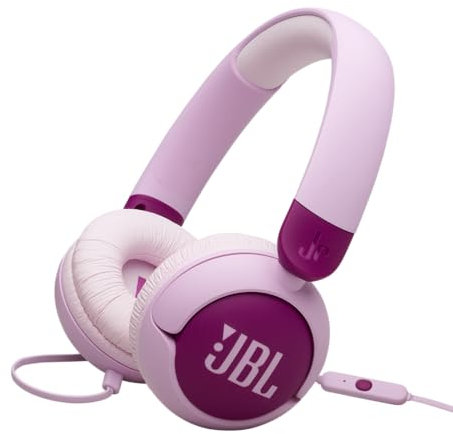 JBL Junior 320, Auriculares supraaurales para niños, con micrófono Integrado, Safe Sound, volúmen hasta 85 dB, Almohadillas Gruesas y Suaves, Set de Pegatinas, diseño Plegable, Violeta