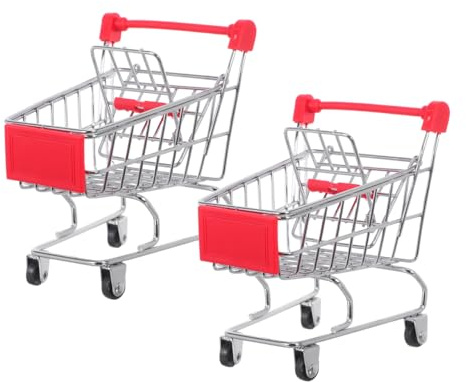 JOINPAYA 2pièces Mini Chariot De Magasinage De Mini Caddies De Courses pour Garçon Fille Jouet De Rangement Rouge pour Décoration Et Organisation De Bureau