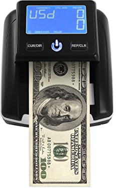 Qussse Geldzählmaschine Banknotenprüfer, 2 in 1 Geldtester Geldprüfgerät Geldscheinprüfer Falschgelderkennung mit UV/MG/IR, leicht und tragbar, für USD und EUR