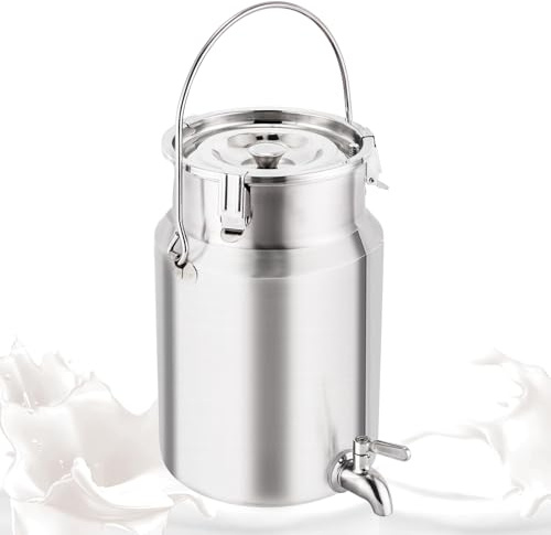 YUCHENGTECH Bidon à Lait en Acier Inoxydable 304 Seau de Transport de Lait 5L avec Couvercle et Robinet Scellés Pot à Lait Bidon à Huile/Lait Bidon à Lait Hermétique Seau à Lait en Acier Inoxydable
