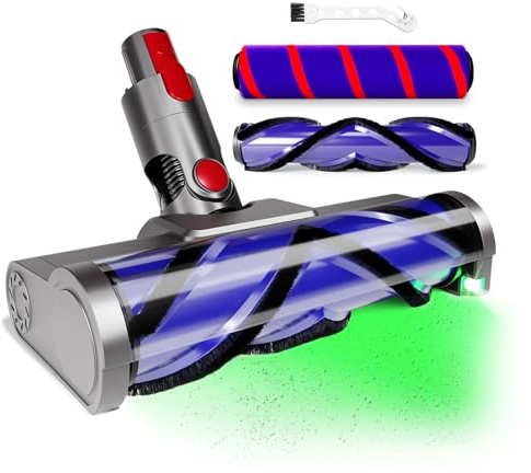 Upgraded 2 Brushes Vacuum Head Replacement for Dyson V7/V8/V10/V11/V15/SV10/SV11/SV12/SV14/SV15/SV22((Not for Slim) | Anti-Tangle Motorhead with LED Light | Quick-Release Cordless Vacuum Cleaner Head