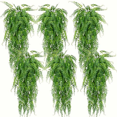 Cnwinu 6 Pcs Artificial Hanging Plants Outdoor Indoor,Fake Ivy Fern Trailing Artificial Plants,Greenery Plastic Fake Vines for Balcony,Living Room,Kitchen,Garden,Bedroom Aesthetic Decorations