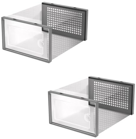 GNURBDILFO Caja de Almacenamiento de Zapatos, Cajas de Almacenamiento de Zapatos Transparentes, Contenedores Organizadores Apilables de PláStico Duro, Contenedores Grises