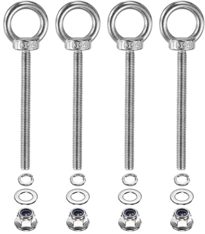 PATIKIL M6 X 70mm Boulon À Œil À Épaulement, 4 Pcs 304 Acier Inoxydable Anneau De Levage Boulon À Œil Fileté Avec Écrous À Collerette Ressorts Et Rondelles Plates Sangles D'Arrimage