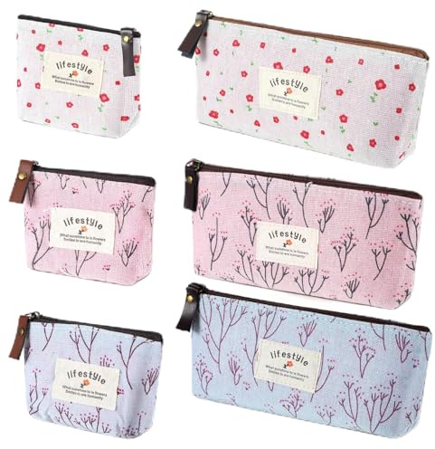 6 Stück Mini Kosmetiktasche, Leinwand Kosmetiktasche Klein für Handtasche Tragbare Schminktasche mit Reißverschluss Niedlich Mini Geldbeutel Münzgeldbörse für Kosmetik Münzen Lippenstift Kopfhörer