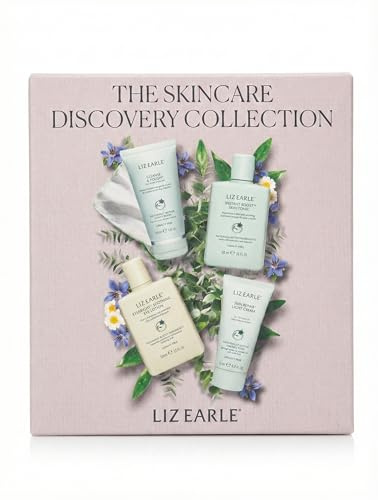 Liz Earle The Skincare Discovery Collection Gift Set, Hot Cloth Cleanser 30ml, Skin Tonic 50ml, Eye Lotion 50ml, Light Cream 15ml with Cotton Cloth