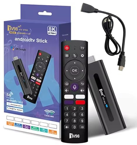 TV Stick 4K 2GB + 16GB Controllo vocale 4 app Clic BT5.0 H313 WiFi5 Dual 2.4G/5G Quad-Core 64bit HDR10+ Ultra USB HD Smart TV