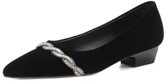 Generico Décolleté Donna Eleganti in Velluto Punta Affusolata con Strass Tacco Kitten Slip On Fodera Morbida Plantare Imbottito Comode Quotidiane Festa,Nero,37 EU