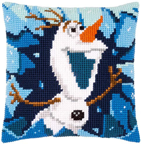 Vervaco Kreuzstichkissen Disney Olaf, Stickbild vorgezeichnet Kreuzstichpackung Kissen, vorbezeichnet, Baumwolle, Mehrfarbig, 40 x 40 x 0,3 cm
