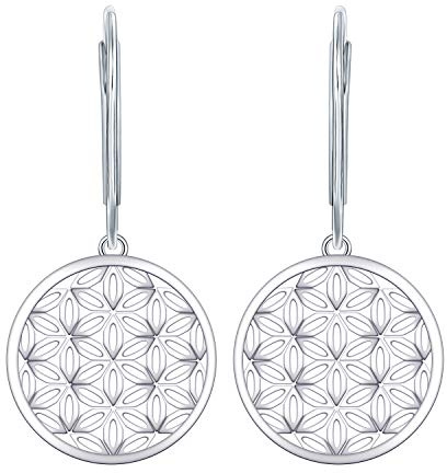 JO WISDOM 925 sterling silver livets blomma amulett dinglande droppörhängen smycken för kvinnor, 59.99 mm, Kubisk zirkonia, Kubisk zirkonia