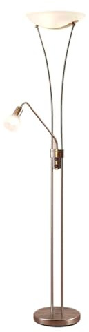 Lindby Stehlampe, Deckenfluter verstellbarer Lesearm Standleuchte Glas Metall 2x E27 max. 15W und 1x E14 10W ohne Leuchtmittel Standlampe