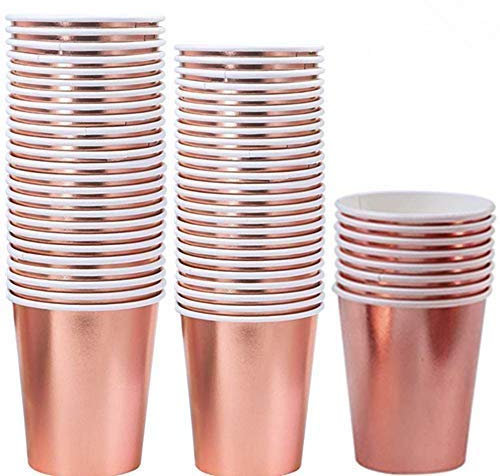 Riverhighfur Lot 100 Gobelets Carton écologique 9 oz gobelets en Papier Tasses de Papier à Feuille dorées pour Mariages, Anniversaires