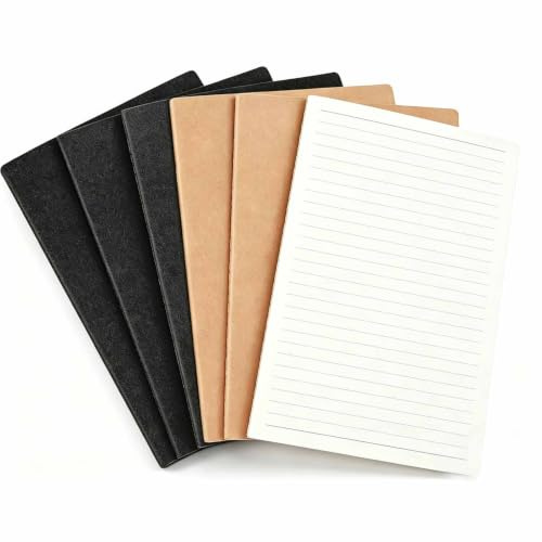 Hoshisea Randig anteckningsbok A5, brun och svart, 20,7 x 14,1 cm, 6 | A5 kraftanteckningsbok, paket med radsidor, 40 ark, för resedagbok, dagbok, anteckningar