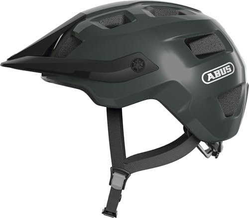 ABUS MTB-Helm MoTrip - robuster Fahrradhelm mit höhenverstellbarem Schirm für Mountainbiker - individuelle Passform - Unisex - Grün Glänzend, M, M (54-58 cm)