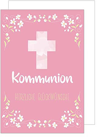 Edition Seidel Premium Glückwunschkarte zur Kommunion mit Umschlag. Eine einzelne Karte Kommunionskarte Grusskarte Blüten rosa Mädchen (KO273 SW022)