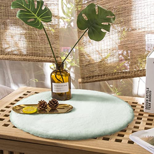 Teppich Wölkchen Fell Rund, Fellteppich Rund, Kunstfell Teppich Waschbar, Hasenfell, Kaninchenfell - Fell Sitzkissen Stuhlkissen Rund,Fell für Stühle, Kunstfell Stuhlauflage - Grün - Rund 30cm