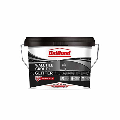 UniBond - Malta per fughe da parete, colore nero, con glitter argentati, adatta direttamente per l'uso, utilizzabile in tutti gli interni, tripla protezione della muffa, 1 secchio da 1,38 kg