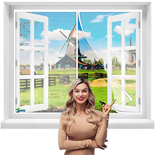Magnet Fliegengitter Fenster 140 x 110 cm Insektenschutz Magnet Fliegenvorhang, Magnetische Adsorption, Faltbar, Auto Schließen Luft kann frei strömen, für Türen/Patio【Weiß】