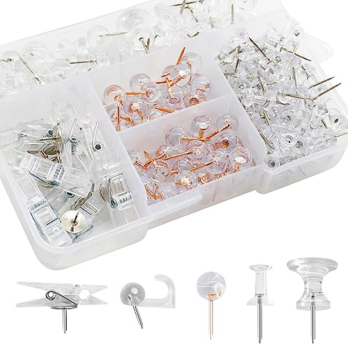 VBXPOU 200PCS Punaises Transparentes Tête Plastique, Clips de Reliure avec Boîte de Rangement pour Tableau d'Affichage Liège Carte