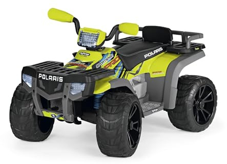 PEG Polaris Sportsman Pro Citrus, Potente Quad Elettrico con Batteria Ricaricabile da 24V, 2 Motori Silenziosi 420W, Ruote Gommate, Radio, Fari e Musica, Cruscotto Multifunzione