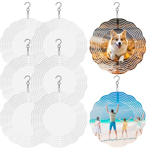 8 Pcs Sublimation Wind Spinner Blanks 8 Inch Bulk Aluminum Metal Sublimation Blanks Product Heat Press Transfer Outdoor Garden Decoration Sublimation Blank Wind Spinners for DIY Gift