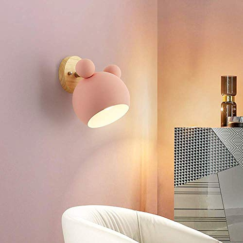 ELINKUME Luce da parete creativa dell'orsetto,lampada da parete moderna E27 per interni con testa regolabile,illuminazione decorativa per la camera dei bambini,regalo interessante per i bambini (rosa)
