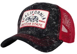 King Kerosin Gorra de camionero para hombre, vintage, de malla, lavado con ácido, aspecto desgastado, estado del motor, California, retro, gorra Snapback California, Negro , Talla única