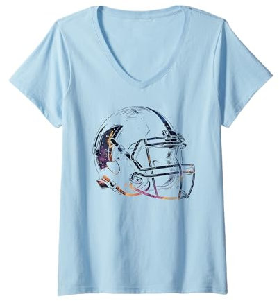 Damen American Football Helm Galaxy Colors Sports Lover T-Shirt mit V-Ausschnitt