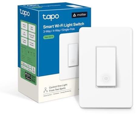 TP-Link Tapo Smart Switch, Single-Pole/3-Way/4-Way, Matter Compatible, Energy Monitoring, Neutral Wire Required, Works with Alexa, Siri, Google Home, SmartThings, UL Certified, 2.4GHZ Wi-Fi, Tapo S515