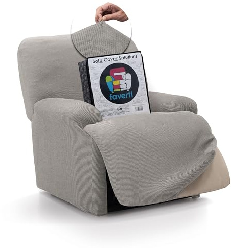 FAVERTI® Funda Elástica Sillón Relax Pies Juntos Reclinable de 70 a 90cm | Modelo Reale | Gris Claro | Funda Sillón Abatible Universal | Protector de Calidad Tejido Jacquard Tacto algodón