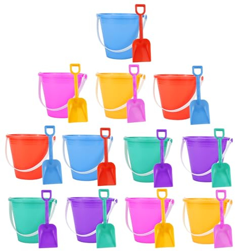 Holady 12 Pack 5'' Inch Sand Beach Buckets Pail with Beach Shovels,Sand Bucket Water Bucket for Beach Fun Great Summer Party Accessory