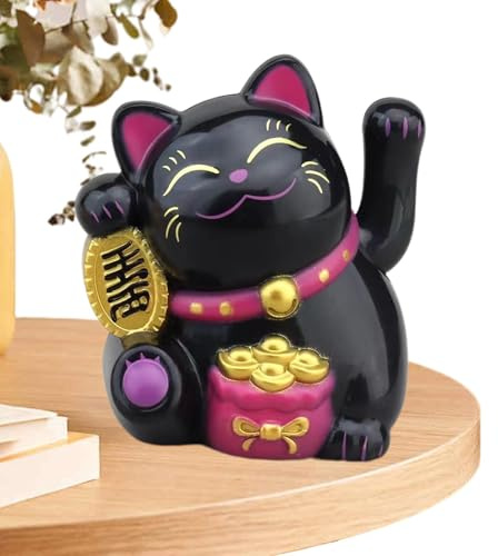 Dinchaakuarry Chat de la Chance Solaire : Statue de Maneki Neko, Chat, Figurine de Chat saluant | Chat de la Richesse Qui agite la Chance, Mignon Chat Qui salue avec l'énergie Solaire pour Offrir