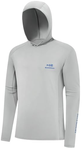 Bassdash Hommes UPF 50 + Cordon de Serrage Chemises à Capuche de Pêche Protection Solaire UV à Manches Longues Randonnée en Plein air T-Shirts à Capuche FS33M