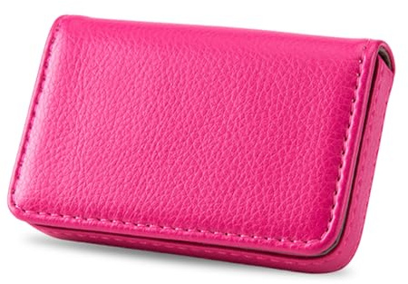 Hnonoxy Business Card Case, Flip Style, PU Leather, High Quality Business Card Holder with Magnetic Closure, Pocket Business Name Card Holder, Credit Card Holder / Wallet for Men and Women, pink-red