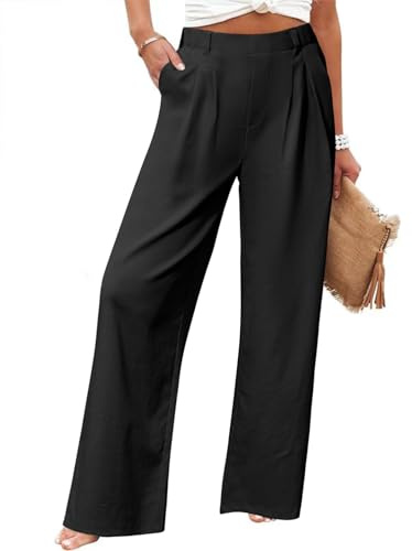 Friptspyg Palazzo Pantalons de Loisirs Femmes Été Taille Haute Palazzo Élastique Pantalon de Loisirs avec Poches,Noir M