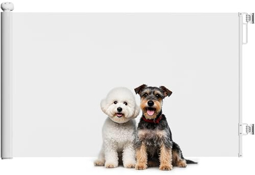 PawHut Barrière de sécurité Chien rétractable 0-140 cm de Largeur, barrière d'escalier et de Portes pour Chien et Chat avec Verrouillage, Blanc