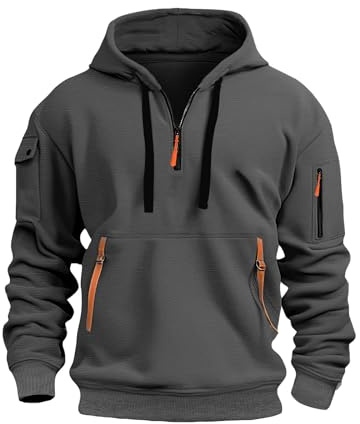 PINTUTU Felpa con Cappuccio Uomo Zip Felpe Leggera E Funzionale Giacca Larghi con Tasche E Polsini Elastici Felpa da Lavoro Maniche Lunghe Felpe Sportiva vestibilità Comoda per Autunno E Inverno