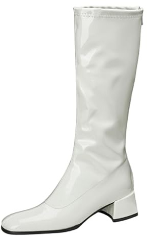 CUTEHEELS Stivaletti da donna | pelle lucida con tacco da 4,5 cm | chiusura lampo per ufficio e vita urbana, bianco, 36 EU