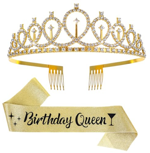 2 Stück Geburtstag Schärpe und Tiara,Birthday Queen Schärpe,Geburtstag Deko,Glänzend Geburtstagskrone,Happy Birthday Girl,für Geburtstag-Deko Geschenk und Frauen Party Accessoires