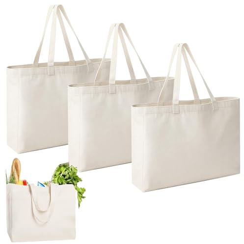 dogmoon Cotton Bags, Cotton Canvas Plain Tote Bags with Handle, Reusable Large Canvas Bag, 100% Cotton Canvas Bags for Shopping and Travel